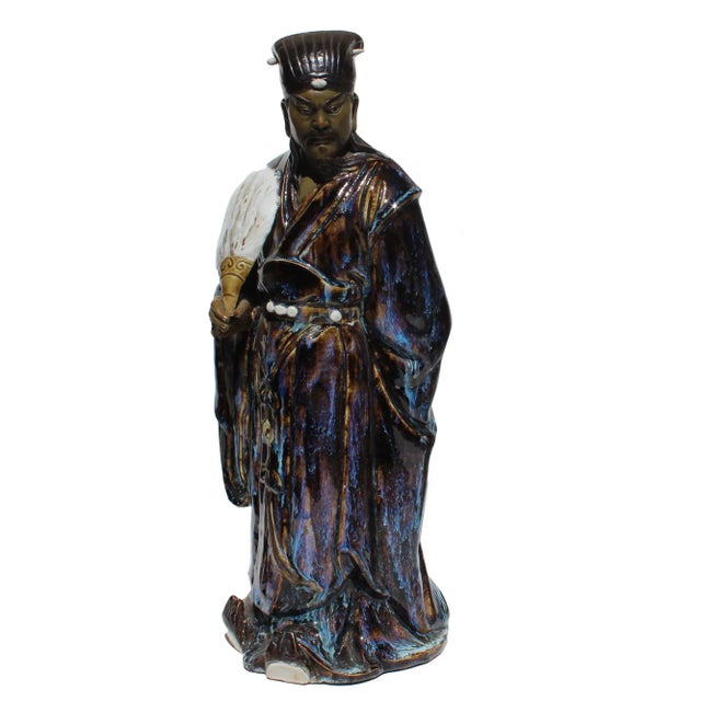 Chinese Ceramic Blue Glaze Historic ZLarge Liang Figure For Sale In San Francisco - Image 6 of 7