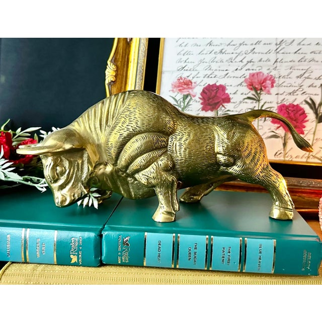 Vintage Brass Bull Statue / Charging Bull Mid Century Modern For Sale - Image 4 of 7