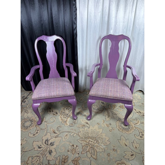 Postmodern Hollywood Regency Custom Lilac Lacquered Queen Anne Dining Chairs - Set of 8 For Sale - Image 3 of 8
