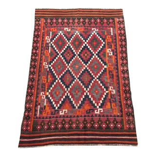 Vintage Afghan Flat Weave Kilim Rug, 6x9 Ft, Handmade Tribal Turkmen Faded Rug, Turkish Style Wool Kilim For Sale