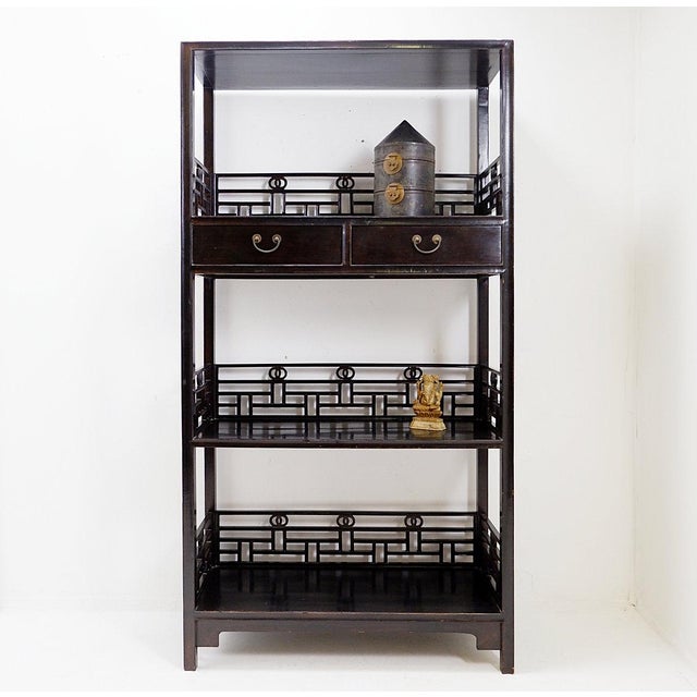 Vintage 20th Century Chinese Four-Tier Lacquered Wood Bookcase For Sale - Image 6 of 16