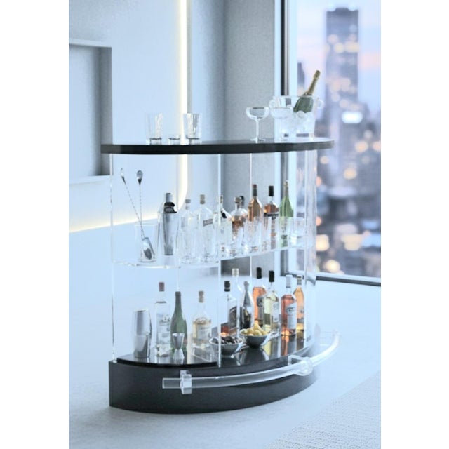Vintage Lucite Mid Century Modern Black Clear Charles Hollis Jones Style Freestanding Dry Bar For Sale - Image 10 of 11