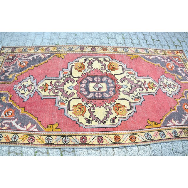 1960s Oushak Red Color Natural Wool Rug For Sale - Image 6 of 11