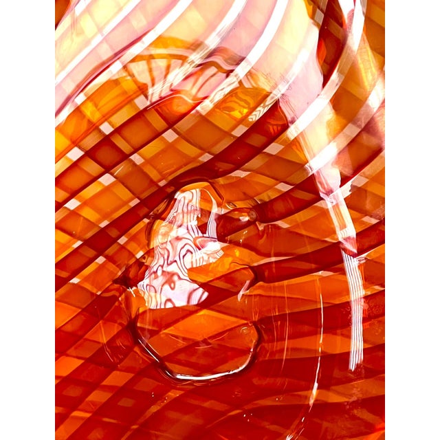 Handblown Art Glass With Reticello Pattern in Tangerine and Red in Murano Style For Sale - Image 9 of 14