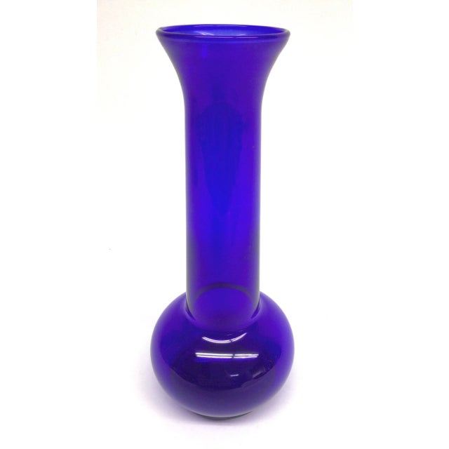 Blue Vintage Glass Cobalt Blue Bulb Style Flower Vase For Sale - Image 8 of 8