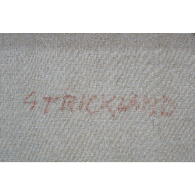 Late 20th Century Thomas J Strickland Woman in Blue Bonnet Original Portrait Oil Painting 26", Framed For Sale - Image 9 of 12