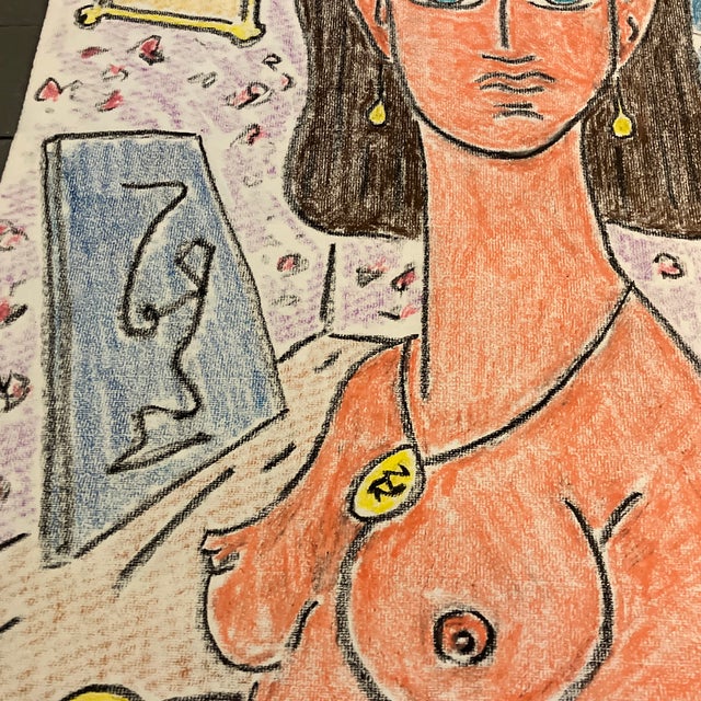 1960’s Original Picasso Style Female Nude Pastel Drawing Signed For Sale - Image 4 of 6