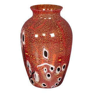 Vintage Italian Hand Blown Red Glass Vase, Murano, 1980s For Sale