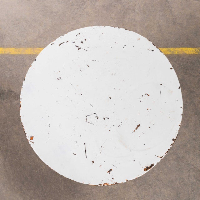 1950’s French White Metal Round Small Gueridon Table. Classic French gueridon table with three solid bar hand shaped legs...