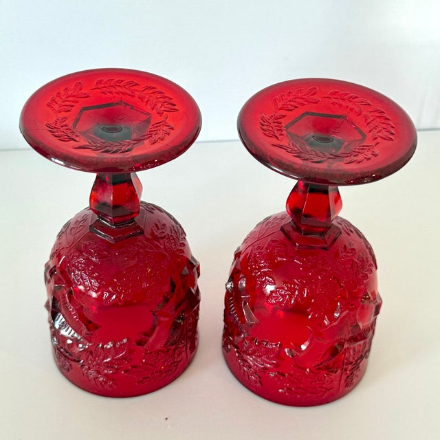1970s Madonna Inn Ruby Red Glasses, Leaf Pattern Goblet, Fenton / Wright Set of 2 For Sale - Image 11 of 13