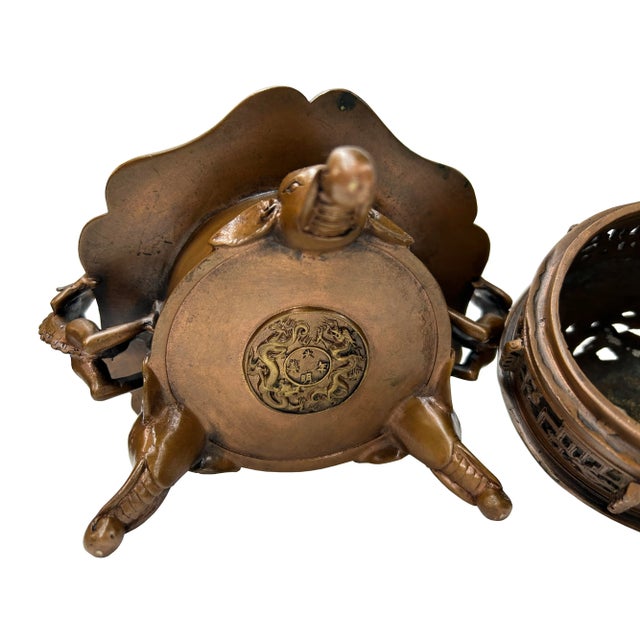 Vintage Bronze Metal Tri-Leg Ding Shape Incense Burner Display Art For Sale In San Francisco - Image 6 of 7