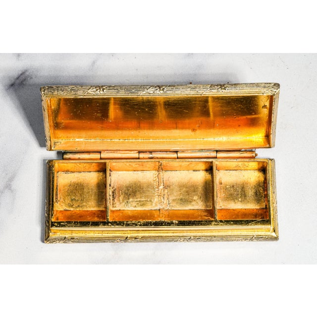 Gold Heavy Antique Meriden Stamp Box Gold Gilt Desk Paperweight Accessory Home Office Decor For Sale - Image 8 of 13