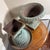 Metal Vintage Pair French Country Cast Iron Verdigris Green Garden Urns Planters Set For Sale - Image 7 of 7