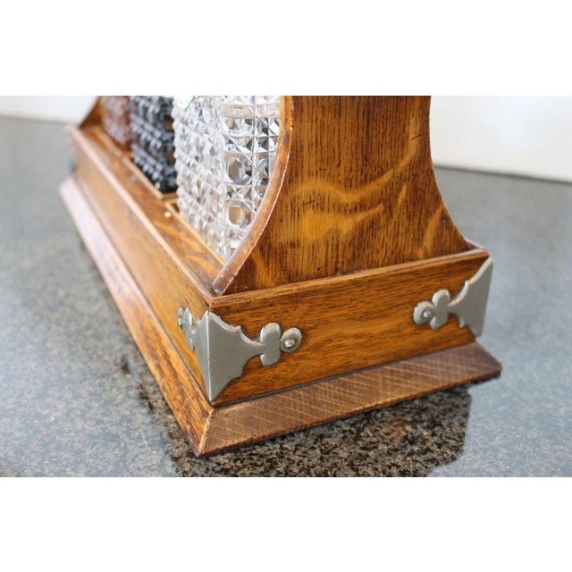 Antique English Oak Tantalus With Three Cut Crystal Decanters, C. Late 1800s For Sale In Miami - Image 6 of 6