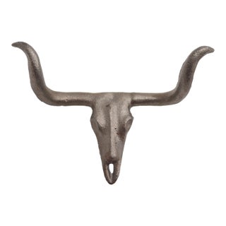 Rustic Cast Iron Texas Longhorn Skull Drawer Pull For Sale