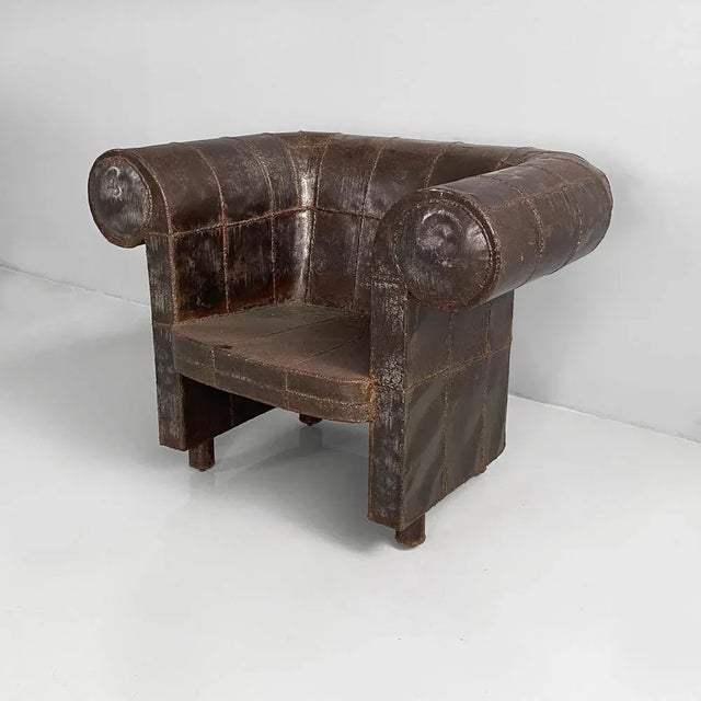 Italian modern iron armchair by Anacleto Spazzapan, 1990s Sculptural armchair entirely made of iron. The backrest and the...