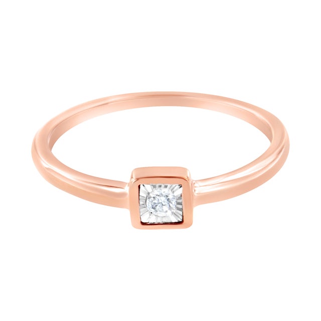 Contemporary 14K Rose Gold Plated .925 Sterling Silver 1/20 cttw Miracle Set Diamond Promise Ring (J-K Color, I1-I2 Clarity) - Size 7 For Sale - Image 3 of 7