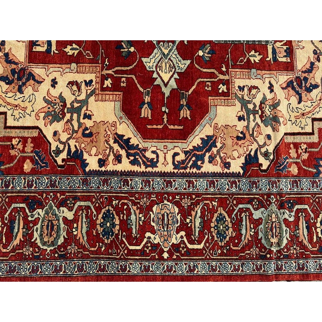A Stunning Vintage 12' X14' Ivory Groune Persian Serapi Rug For Sale In Los Angeles - Image 6 of 11