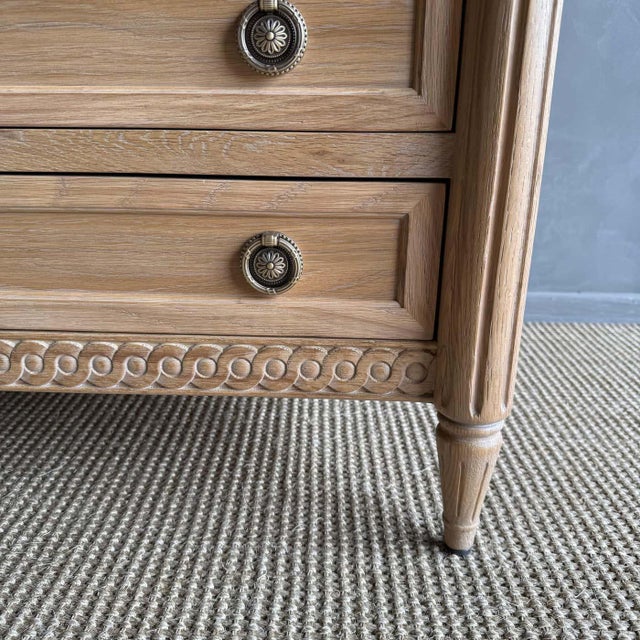 Wood Louis XVI Style Carved White Oak Nightstand With 3 Drawers For Sale - Image 7 of 9