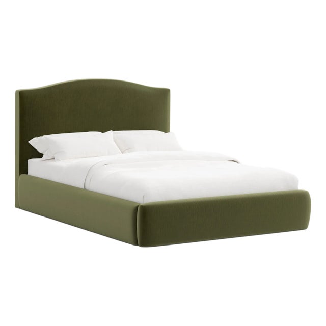 Camille Olive Velvet Platform Bed, Queen For Sale