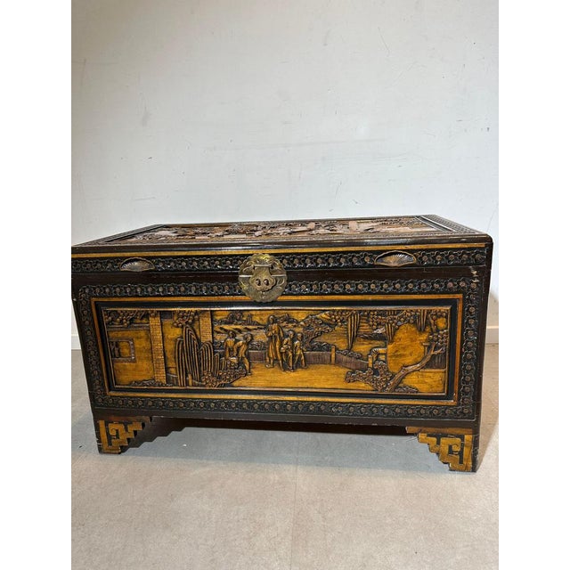 Antique Oriental Wooden Chest For Sale - Image 4 of 7