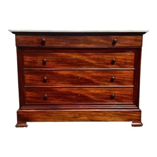 19th Century Louis Philippe Solid Flam Mahogany Carrara Marble Top Chest of Drawer / Commodes For Sale