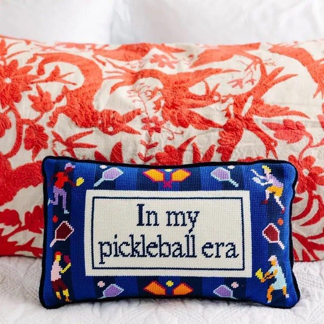 Mid-Century Modern "Pickleball Era" Needlepoint Decorative Pillow For Sale - Image 3 of 3