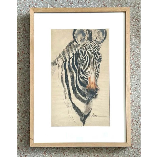 Realism Vintage Boho Zebra Drawing For Sale - Image 3 of 5