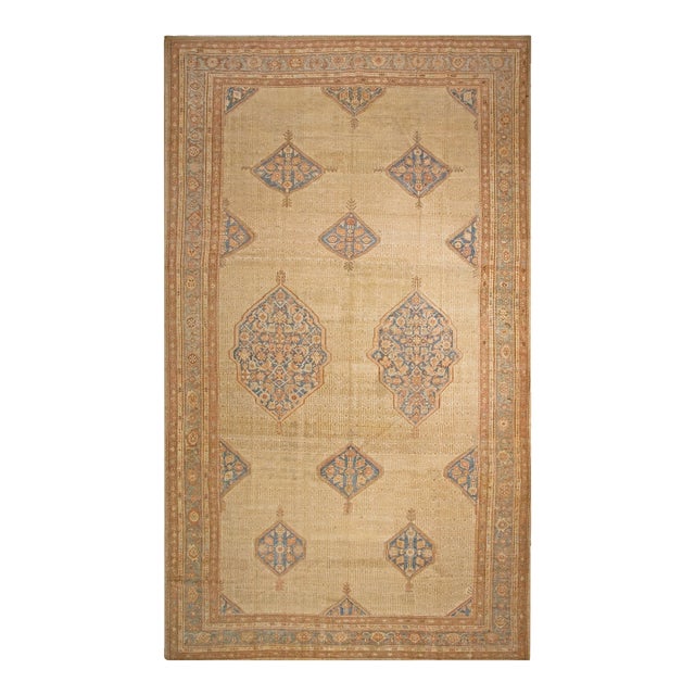 Extraordinary Tan-Camel Background With Medallion Design Antique Persian Serab Rug For Sale