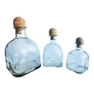Patron Tequila Decanters in Hand Blown Glass, Set of 3