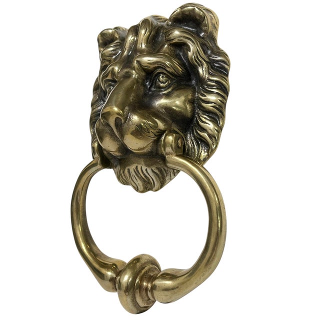 Antique English Brass Lion Head Door Knocker For Sale - Image 4 of 11