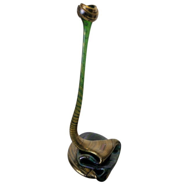 German Green and Golden Iridescent Glass Snake Vase, 1980s For Sale - Image 4 of 8