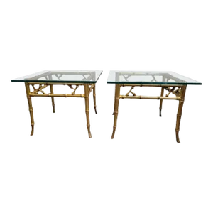 Pair of Phyllis Morris Faux Bamboo Gold Side Tables