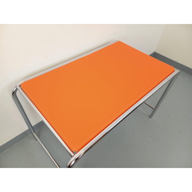 Metal Vintage Desk in Orange Imitation Leather and Chrome, 1970s For Sale - Image 7 of 14