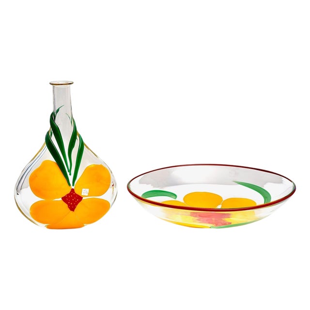 Murano Vase and Bowl with Nasturtium Design by Berit Johansson for Pauly & C., 1998, Set of 2 For Sale