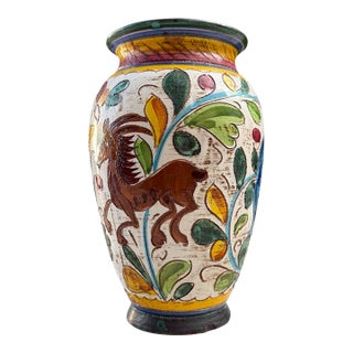 Vintage Italian Hand-Painted Floral Ceramic Vase For Sale