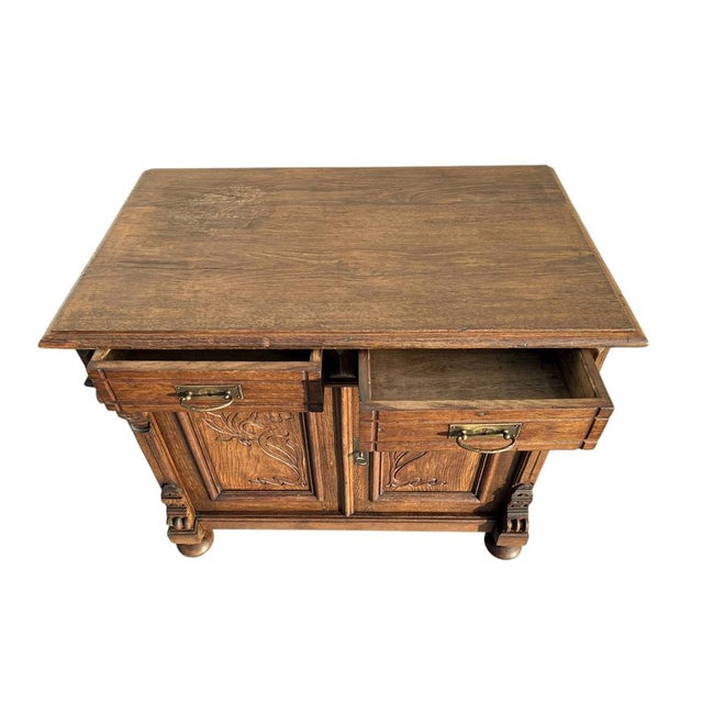 Antique French Art Nouveau Oak Buffet with Floral Details, 1890s For Sale - Image 5 of 12