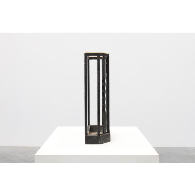 Metal Art Deco Metal Umbrella Stand with Geometric Openwork and Brass Rim, Belgium, 1920s For Sale - Image 7 of 17