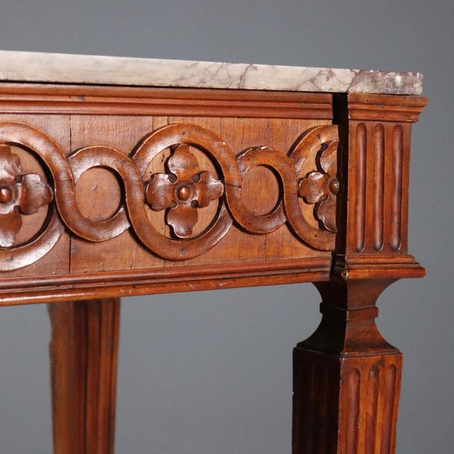Neoclassical Walnut Console with Marble Top For Sale - Image 5 of 13
