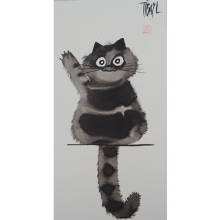 Laszlo Tibay, Le salut du chat, Ink & Wash Drawing For Sale