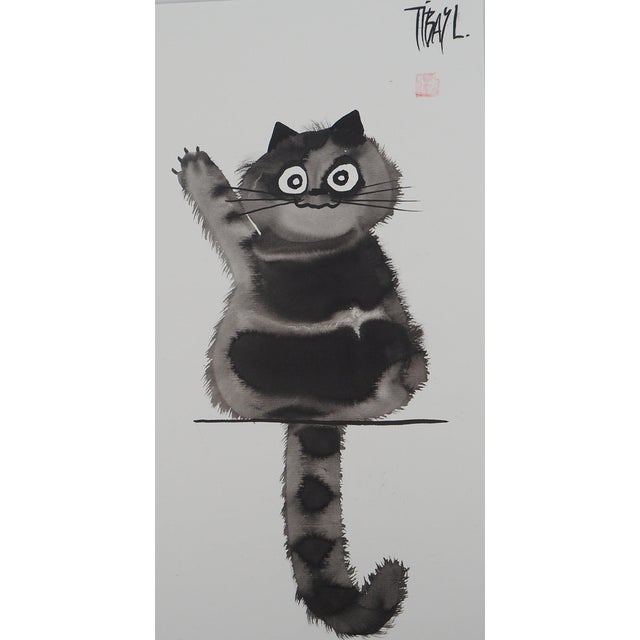 Laszlo Tibay, Le salut du chat, Ink & Wash Drawing For Sale