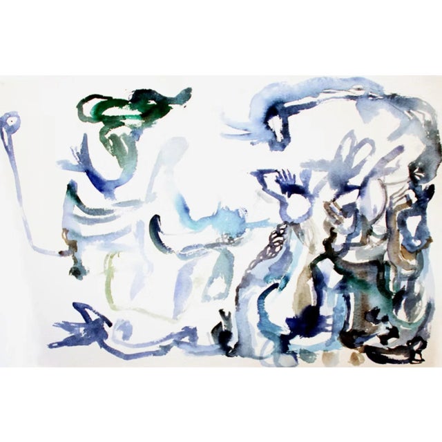 Blue - 2020, Abstract, Expressionist, Contemporary, Blues/White, Fine Art Watercolor Painting on Paper by Joe Ginsberg. For Sale