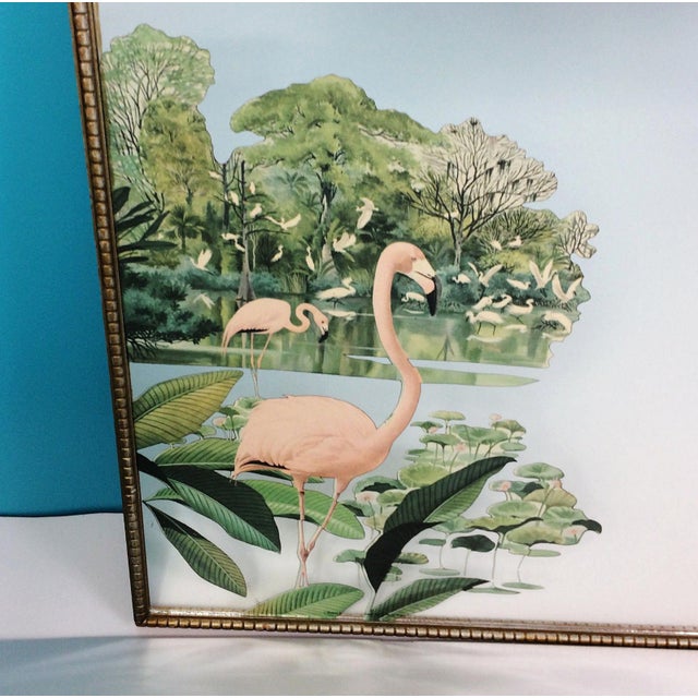 MidCentury Robert Stern Pink Flamingo Print Wall Mirror Chairish