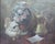 Wonderful early 20th century still life of a Japanese Shisa (lion/dog), a floral design vase and a brass coffee pot by...
