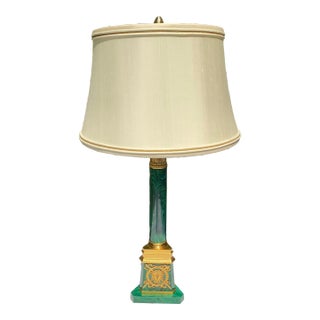 Late 20th Century Louis XVI Malachite & Gilt Bronze Lamp For Sale