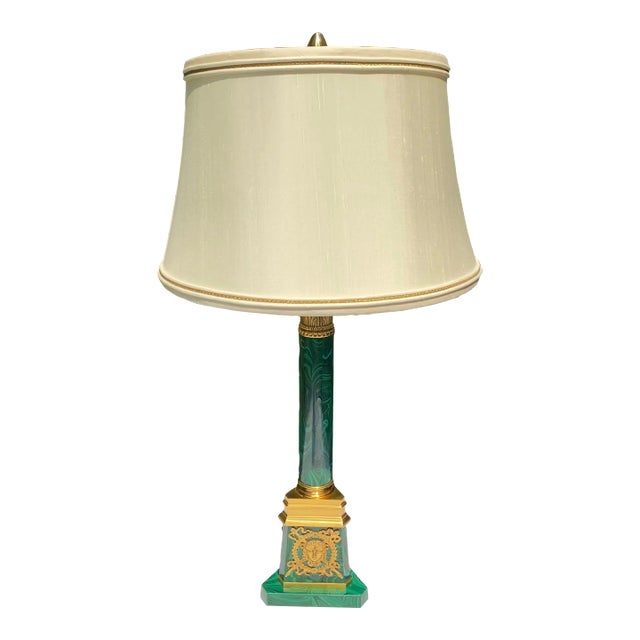 Late 20th Century Louis XVI Malachite & Gilt Bronze Lamp For Sale