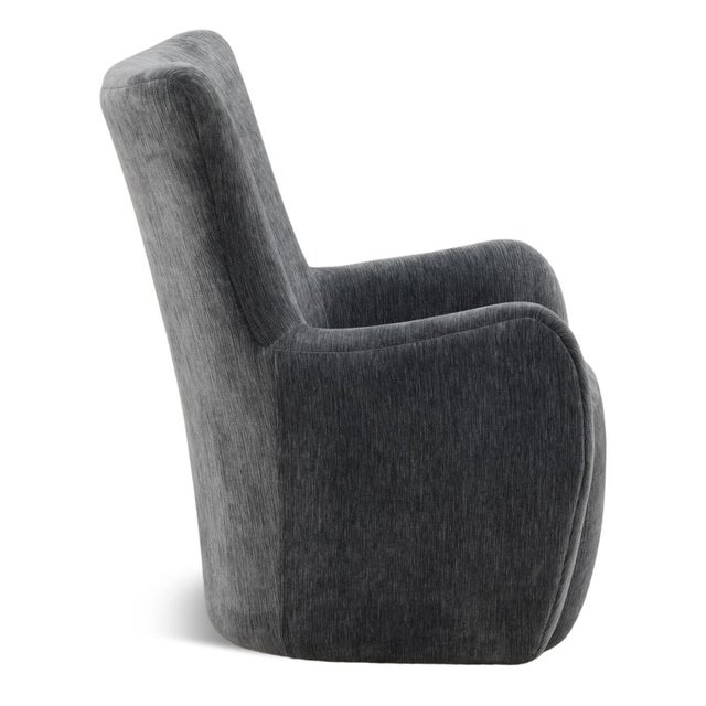 Slate Velvet Modern Transitional Sculpted Wingback Chair For Sale - Image 4 of 6
