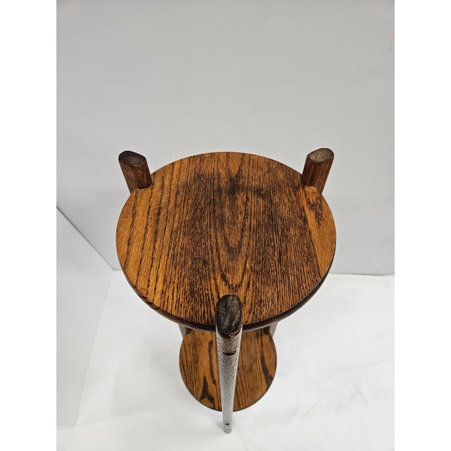 Wood Tall Arts and Crafts Oak Plant Stand For Sale - Image 7 of 13