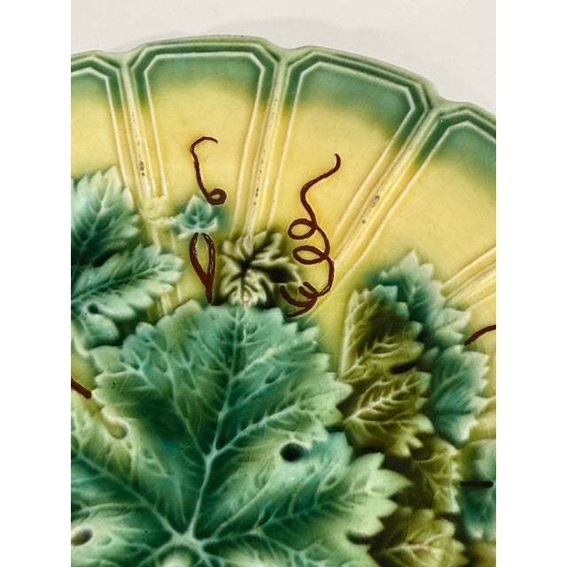 Light Yellow Set of 4 Antique Sarreguemines French Majolica Grape Leaf Plates - C. 1890 For Sale - Image 8 of 12