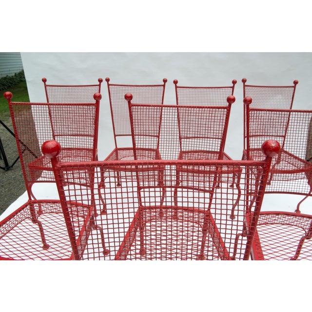 Red Set of Eight Mid-Century Modern Wrought Iron Dining Chairs, 1970s, Attributed For Sale - Image 8 of 13